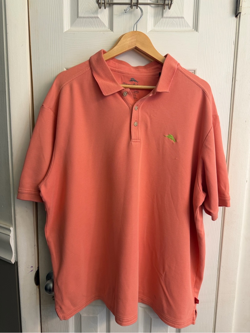 Tommy Bahama Men's Coral Polo Shirt with Lime Embroidered Logo
